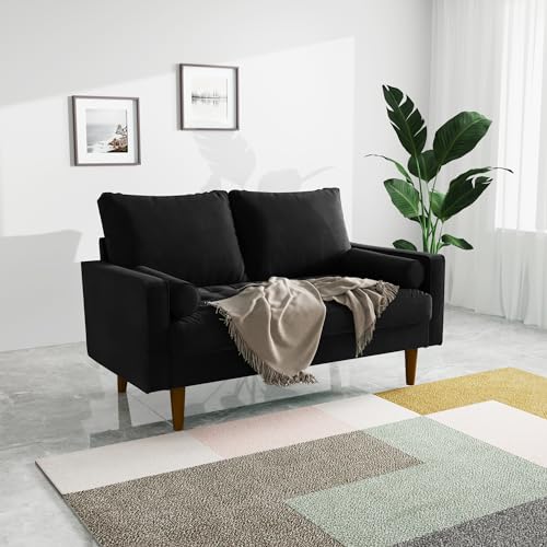 SILKIR Velvet Furniture for Small Spaces, Mid-Century Modern Loveseats for Living Room, Love Seat Couch Sofas, 58 Inches, Black