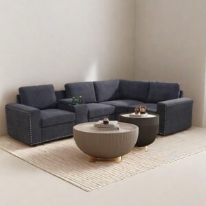 AYCP Flannel Modular Sectional Sofa Set, U/L Shape Convertible, Console with USB Charging Ports and Power sockets for Living Room/House/Bedroom/Office/Apartment (Grey, L Shape with Console), F599X