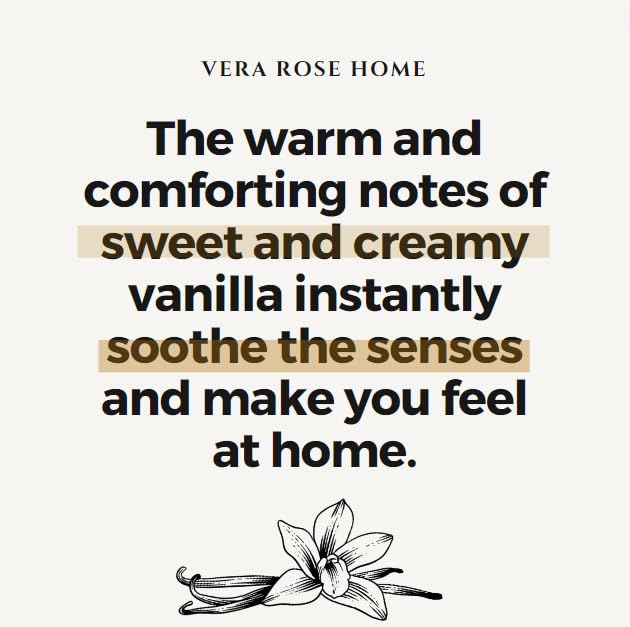 Vera Rose Home Vanilla Scented Soy Candle Long Burning Candles 60+ Hours White Candle Clean Burning Natural Scented Candle - Chistmas Gift, Christmas Candle, Vegan Candle 12oz Jar Candles