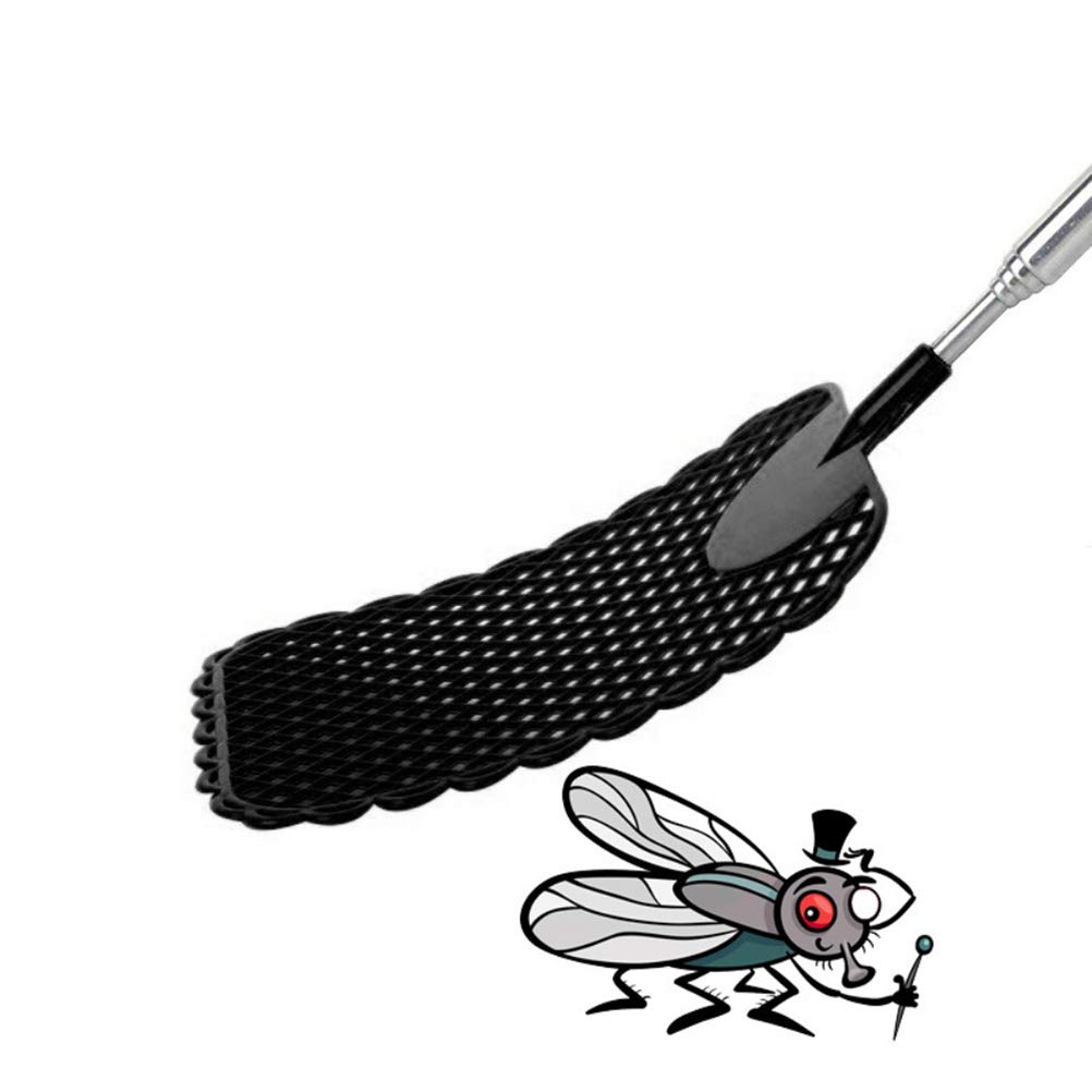 Fly Swatter 27 * 15 * 2 4 Pcs Plastic Telescopic Extendable Fly Swatter Stainless Steel Telescopic Rod Flapper Bug Swatter (Black)