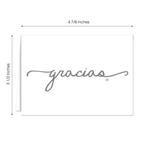 Gracias Note Cards / 24 Elegant Thank You From The Heart Greeting Cards With White Envelopes / 3 1/2" x 4 7/8" Spanish Language Blank Note Cards/Tarjetas Gracias