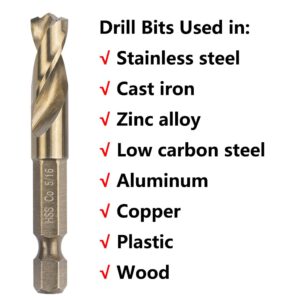 VALYRIANTOOL 5PCS M35 Cobalt Stubby Drill Bit Set for Stainless Steel & Hard Metals & Cast Iron, with 1/4" Hex Shank for Quick Chucks & Impact Drivers