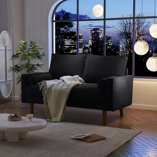 SILKIR Velvet Furniture for Small Spaces, Mid-Century Modern Loveseats for Living Room, Love Seat Couch Sofas, 58 Inches, Black