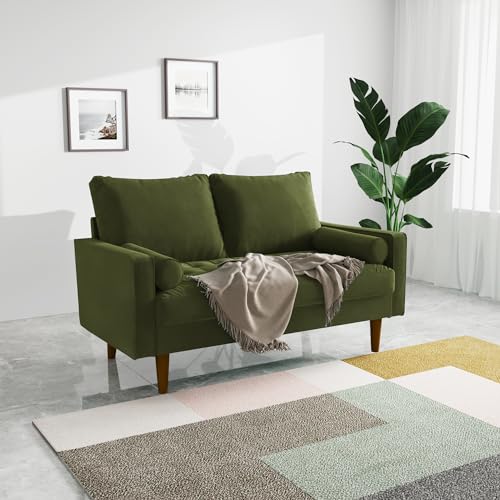 SILKIR Velvet Furniture for Small Spaces, Mid-Century Modern Loveseats for Living Room, Love Seat Couch Sofas, 58 & 70 Inches, Olive Green