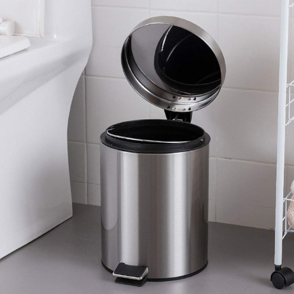 MINGZHE Trash Can Garbage Bin Container 3L Household Stainless Steel Step Pedal Trash Can Dustbin Rubbish Garbage Bin Container Suit for Toilet, Bathroom, Kitchen, Living Room