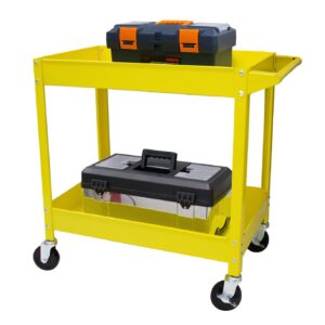 Generic 2 Tier Utility Service Cart 300 lbs, Steel Rolling Tool Cart on Wheels,Load Capacity for Mechanic Garage Warehouse Workshop & Repair Shop,Yellow