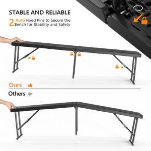 VINGLI 6 feet Plastic Folding Bench,Portable in/Outdoor Picnic Party Camping Dining Seat, Garden Soccer Multipurpose Entertaining Activities, Tree Patterned HDPE Tabletop, 2 Pack, Black