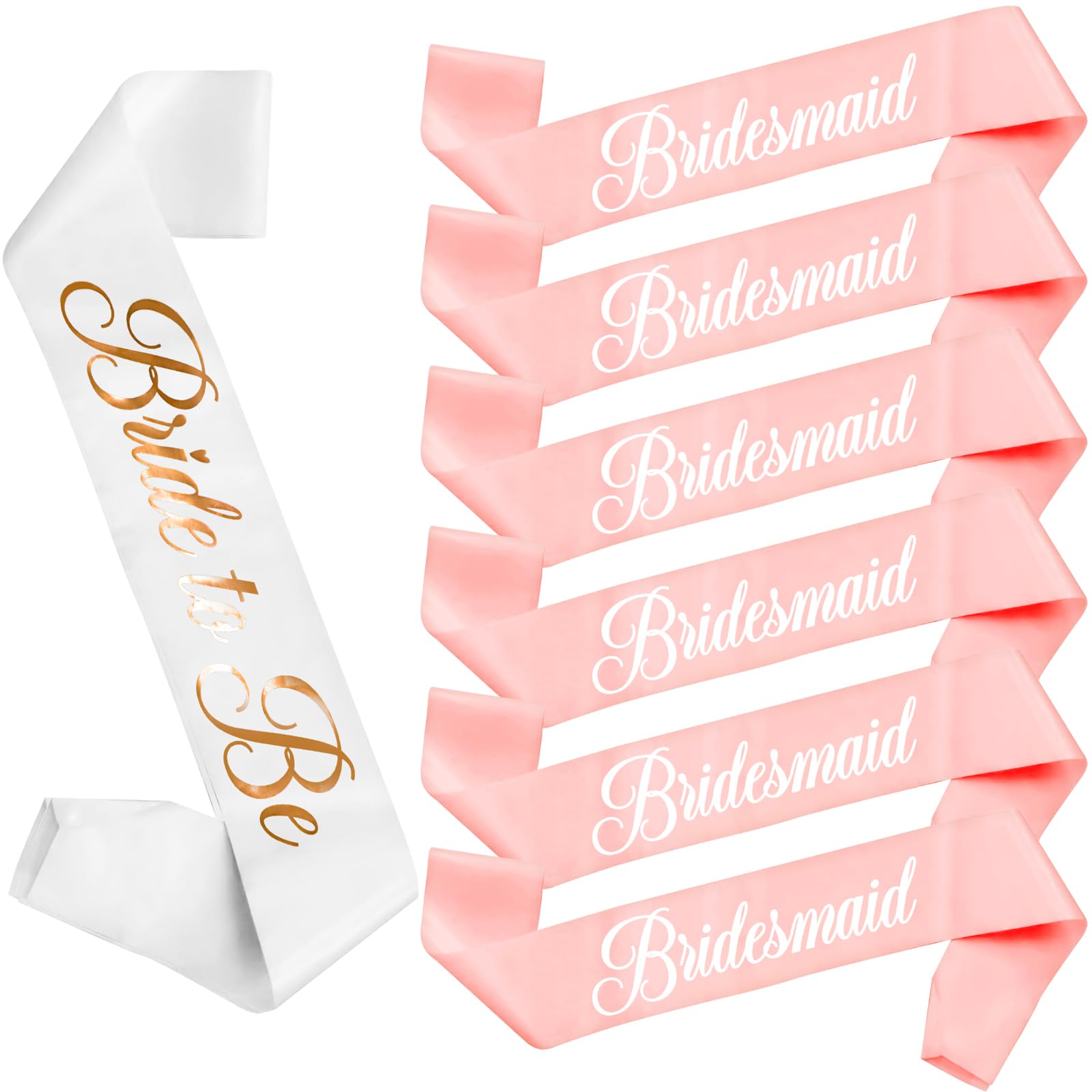 Bachelorette Sashes - Bachelorette Party Set 1 White Bride to Be Sash and 6 Pink Bridesmaid Sashes for Bride to be favors, Bridal Shower Wedding Decorations（7pcs）