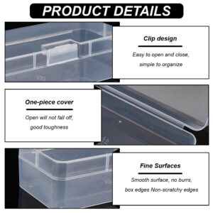 BENECREAT 4 Packs Rectangle Plastic Container Box, 7x3x1.8inch Clear Storage Organizer with Hinged Lid and Hanging Hole for Small Craft Accessories Office Supplies