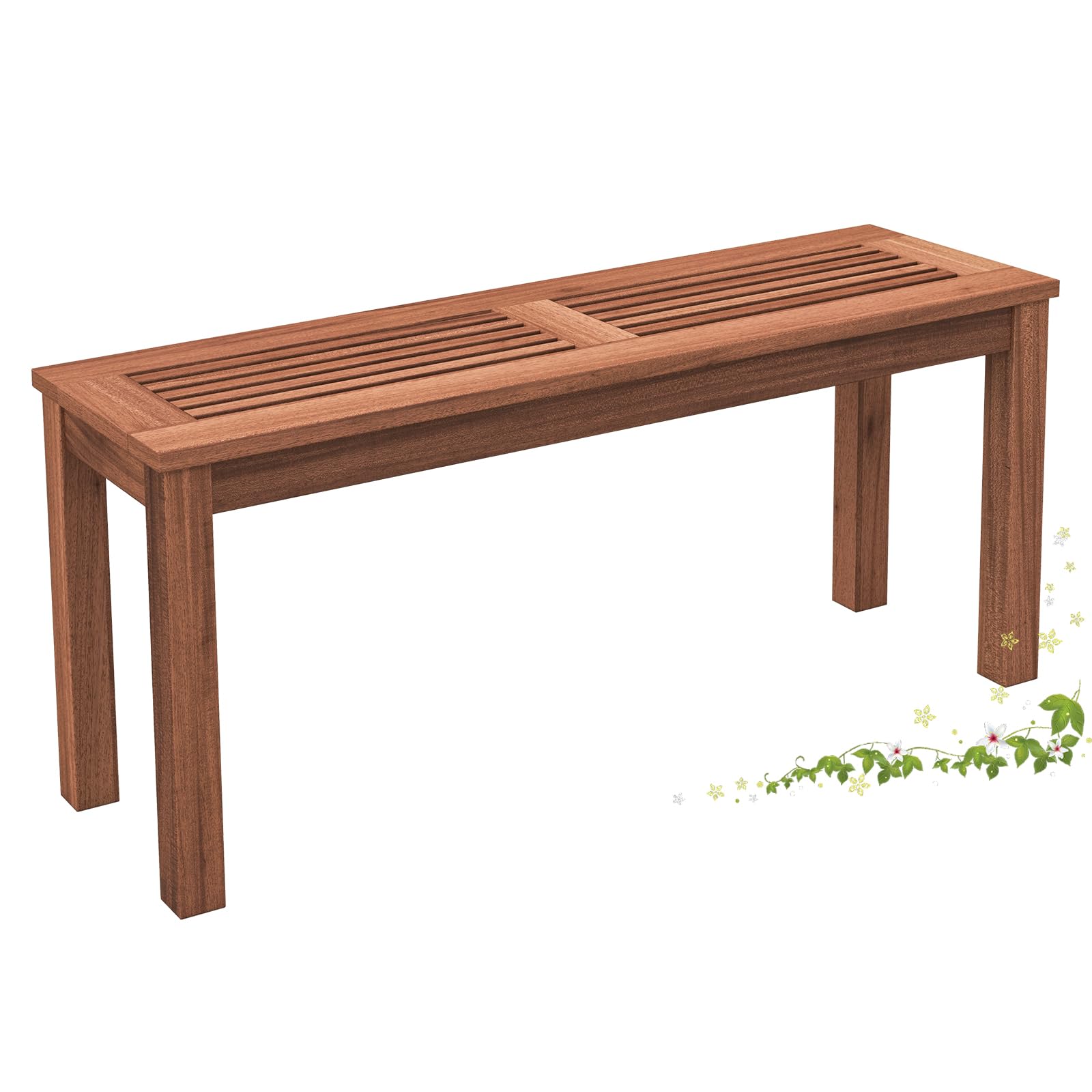 SPORFIT Wooden Outdoor Bench, 2-Seater Backless Garden Bench, Solid Weatherproof Wood Frame for Outdoors, 39.5” Long Slatted Patio Bench for Entryway, Porch, Backyard, Lawn, Natural