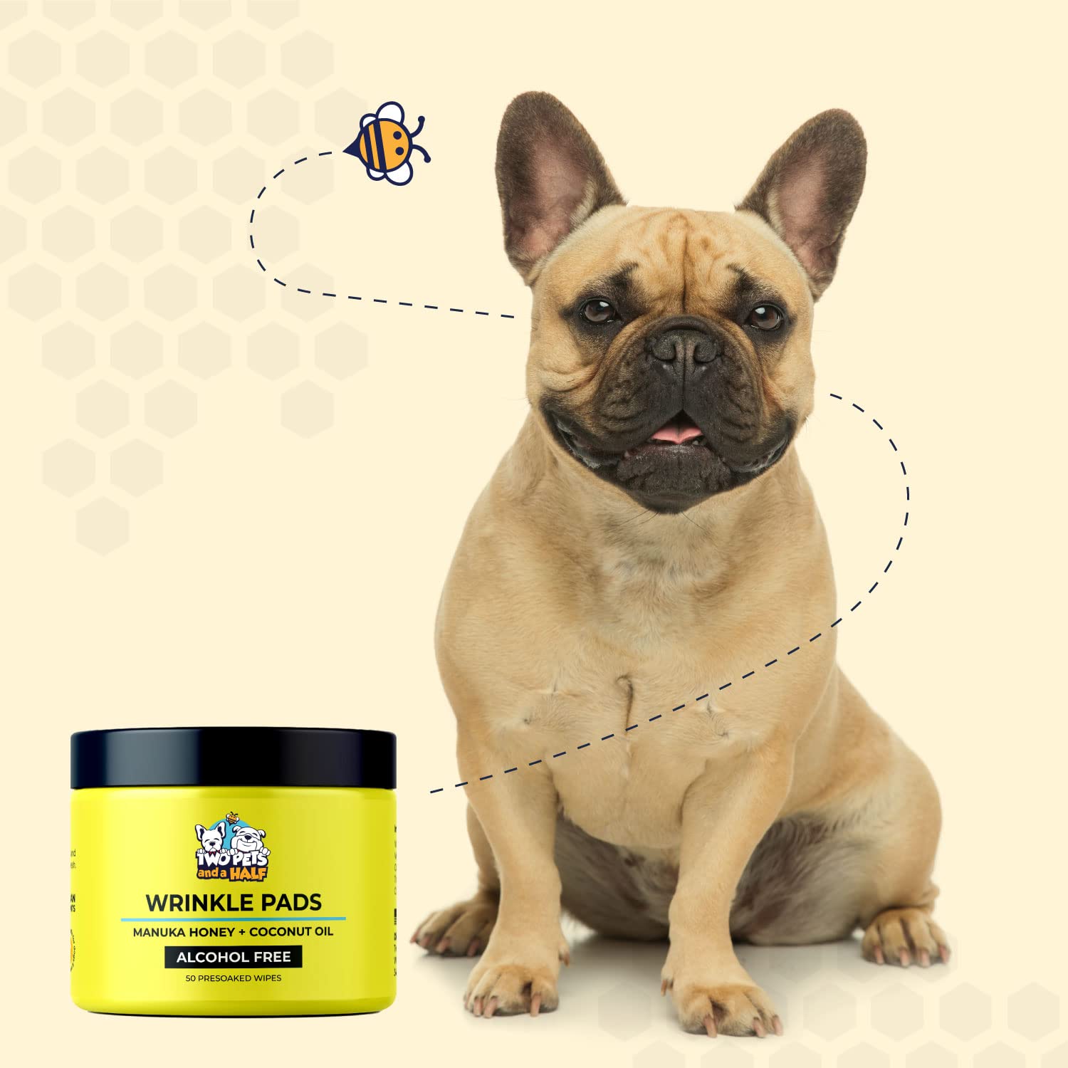 Wrinkle Wipes for French Bulldog, English Bulldog & Pug -100% Organic Extracts Dog Wrinkle Wipes to Soothe Wrinkles- Dog Face Wipes Cleaning Alcohol Free- Say Bye to Rash w/ Wrinkle Paste For Bulldogs