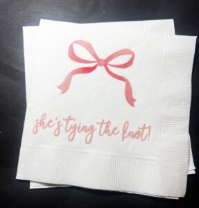 generic she's tying the knot bridal shower pink bow bridal shower brunch pink bachelorette - cocktail, napkins set of 25, white