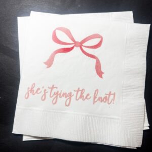 Generic She's Tying The Knot Bridal Shower Pink Bow Bridal Shower Brunch Pink Bachelorette - Cocktail, Napkins Set of 25, White