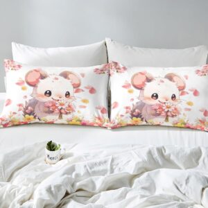 Erosebridal Cartoon Hamster Comforter Set for Girls Boys Children Cute Pet Animal Bedding 2 Pieces Lovely Rodent Animal Bedding Comforter Sets Pet Mouse Pattern Duvet Set Twin Size