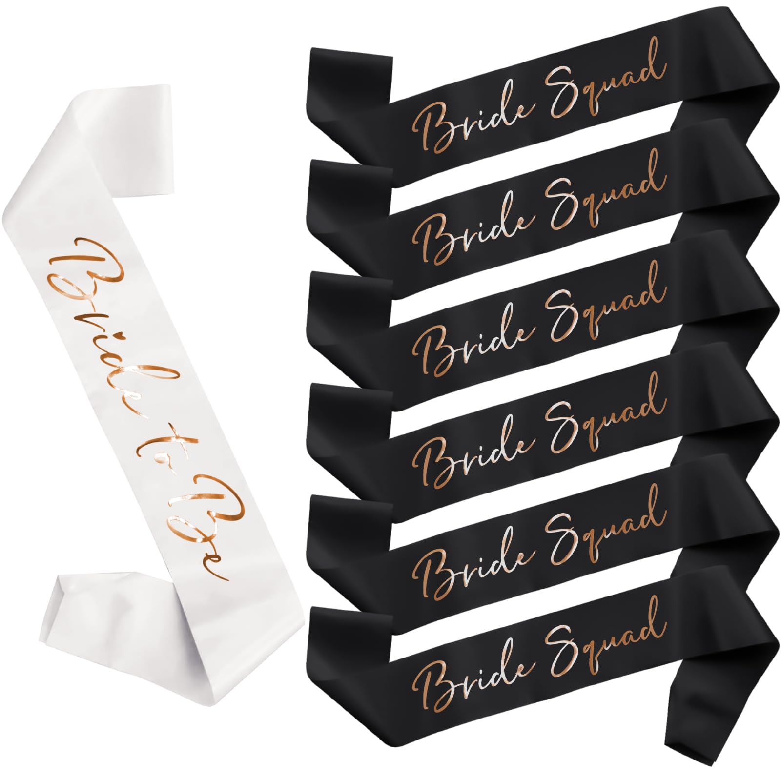 7-Pack Bride Sash Set - Bride to Be Bridesmaids Bachelorette Party Sash Accessories Bridal Shower Decorations Bachelorette Outfit for Bride（White and Black)