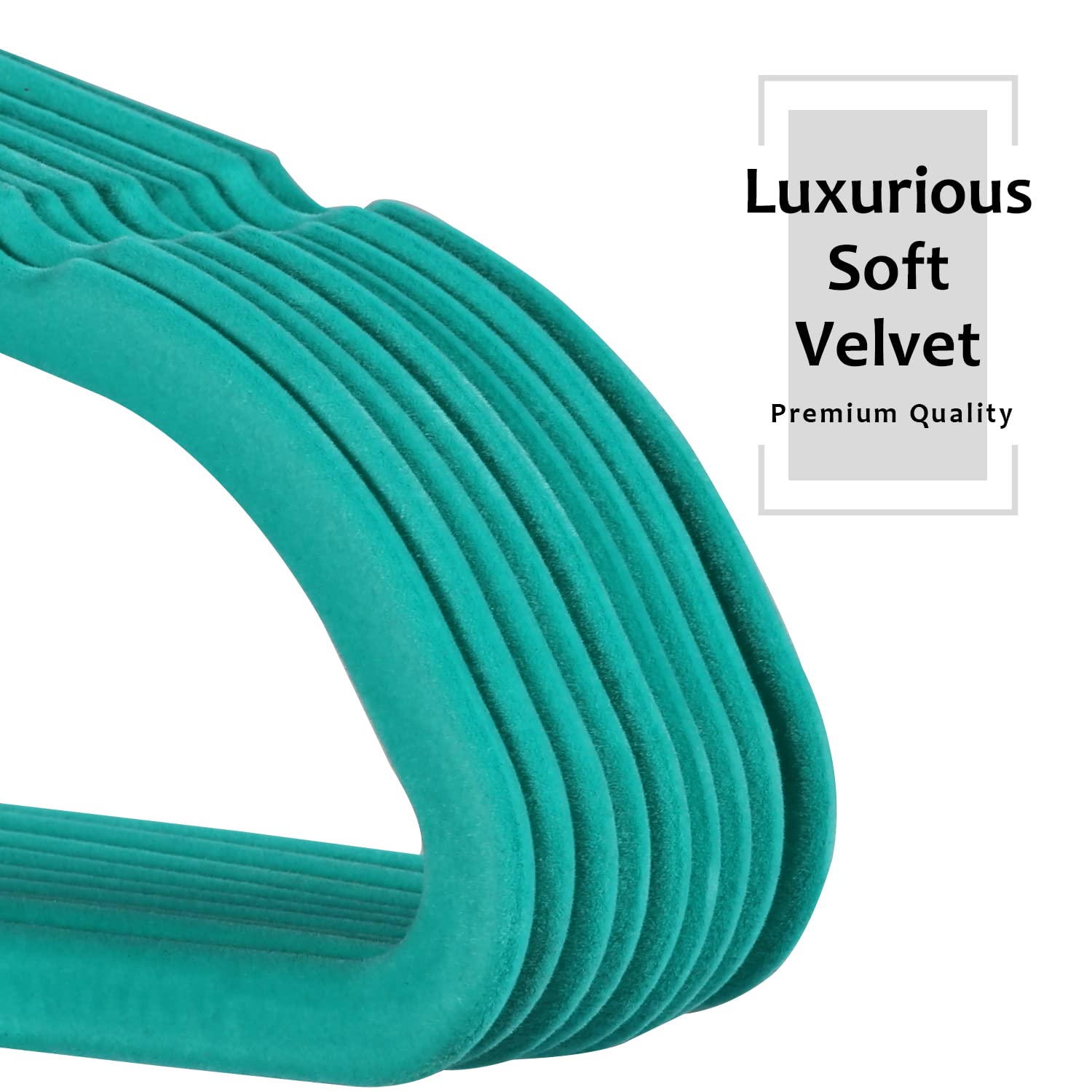 VECELO Premium Velvet Clothes Hangers Suit Heavy Duty (100 Pack)-Non Slip & Space-Saving with 12 Finger Clips & 2Tie Rack Excellent for Men and Women,Teal