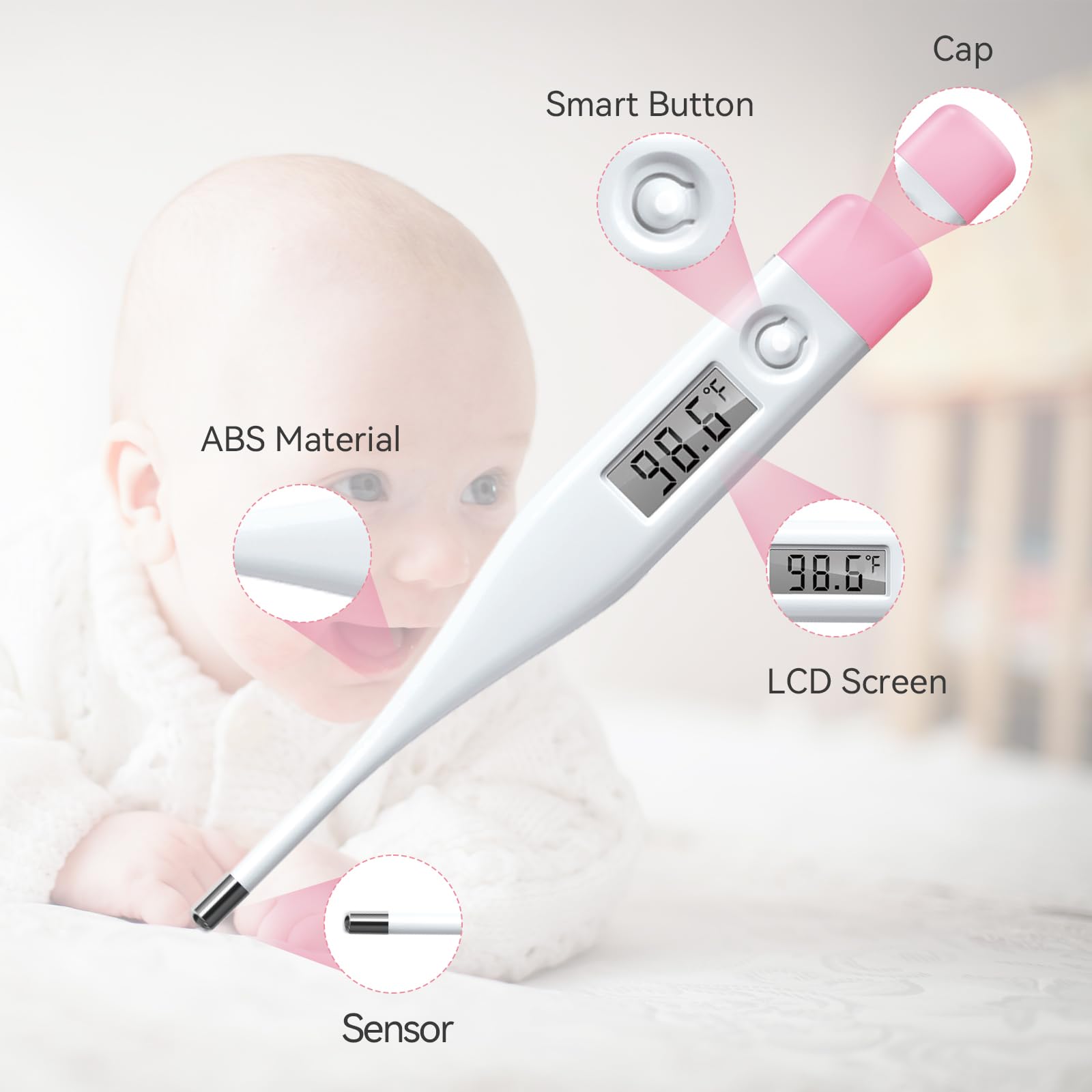 Snomd Digital Oral Thermometer for Adults and Children with LCD Display, Oral Thermometer for Baby with Fever Alarm Rectal & Underarm Use, Fast Reading Thermometer