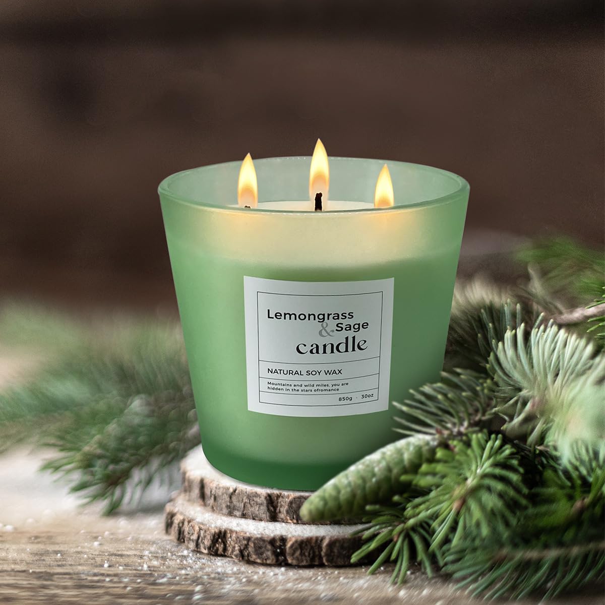 30 oz Highly Scented Soy Candles Large for Home, Lemongrass & Sage Aromatherapy Candle, 3 Cotton Wicks, Smokeless Long Lasting 120 hrs in Midnight Lights, Great Gift for Women & Men