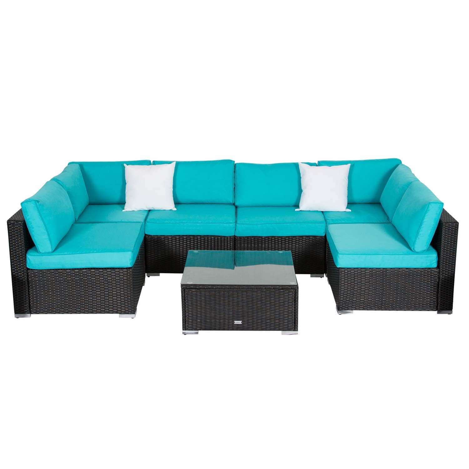 Kinsunny Outdoor Cushion Covers for Patio Furniture 7 Piece Set, Replacement Cushion Slipcovers for Rattan Sectional Couch, Patio Seat Covers with Zipper, Water Resissant, Only Cover, Turquoise