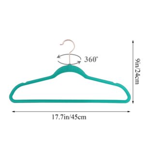 VECELO Premium Velvet Clothes Hangers Suit Heavy Duty (100 Pack)-Non Slip & Space-Saving with 12 Finger Clips & 2Tie Rack Excellent for Men and Women,Teal