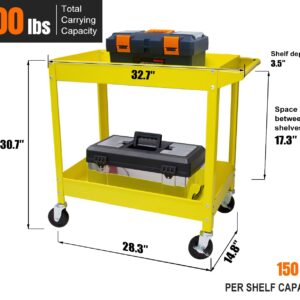 Generic 2 Tier Utility Service Cart 300 lbs, Steel Rolling Tool Cart on Wheels,Load Capacity for Mechanic Garage Warehouse Workshop & Repair Shop,Yellow