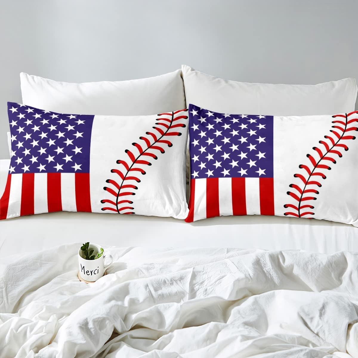 Baseball Duvet Cover Sets Sports Sewing Geometry Bedding Set for Boys Girls Children 3D Ball Pattern Red White Blue Comforter Quilt Cover Sets, Include 1 Duvet Cover and 1 Pillowcases, Twin Size