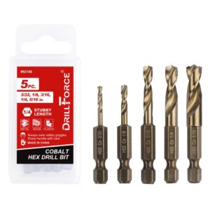 valyriantool 5pcs m35 cobalt stubby drill bit set for stainless steel & hard metals & cast iron, with 1/4" hex shank for quick chucks & impact drivers