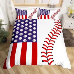 baseball duvet cover sets sports sewing geometry bedding set for boys girls children 3d ball pattern red white blue comforter quilt cover sets, include 1 duvet cover and 1 pillowcases, twin size