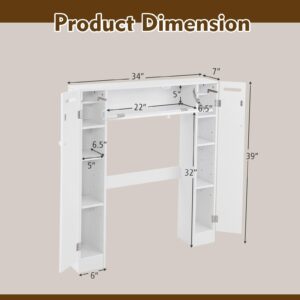 Tangkula Over The Toilet Storage Cabinet, Freestanding Toilet Storage with Adjustable Shelves & Paper Holder, 2 Side & Pull-Down Door, Space Saving Toilet Cabinet for Bathroom Laundry (White)