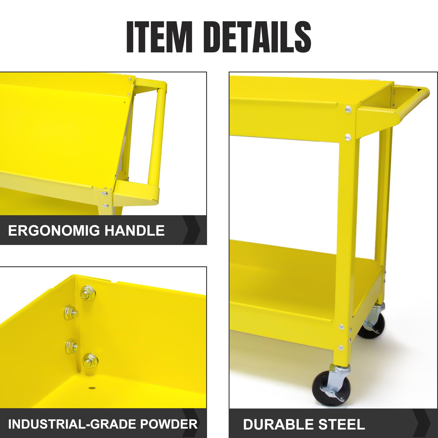 Generic 2 Tier Utility Service Cart 300 lbs, Steel Rolling Tool Cart on Wheels,Load Capacity for Mechanic Garage Warehouse Workshop & Repair Shop,Yellow