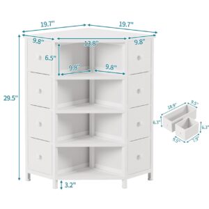 LUMTOK 8 Drawers Corner Dresser with Storage Fabric Drawers and Open Shelves for Small Space，Bedroom，Entryway，Living Room(White)