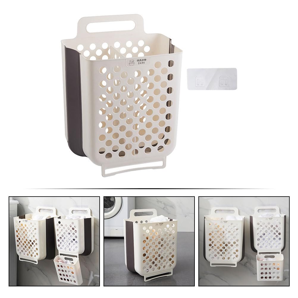 Amosfun Foldable Laundry Basket Space Saving Hamper Wall Mount Laundry Basket Kitchen Onion Potato Storage Basket 14 x 11 Inch