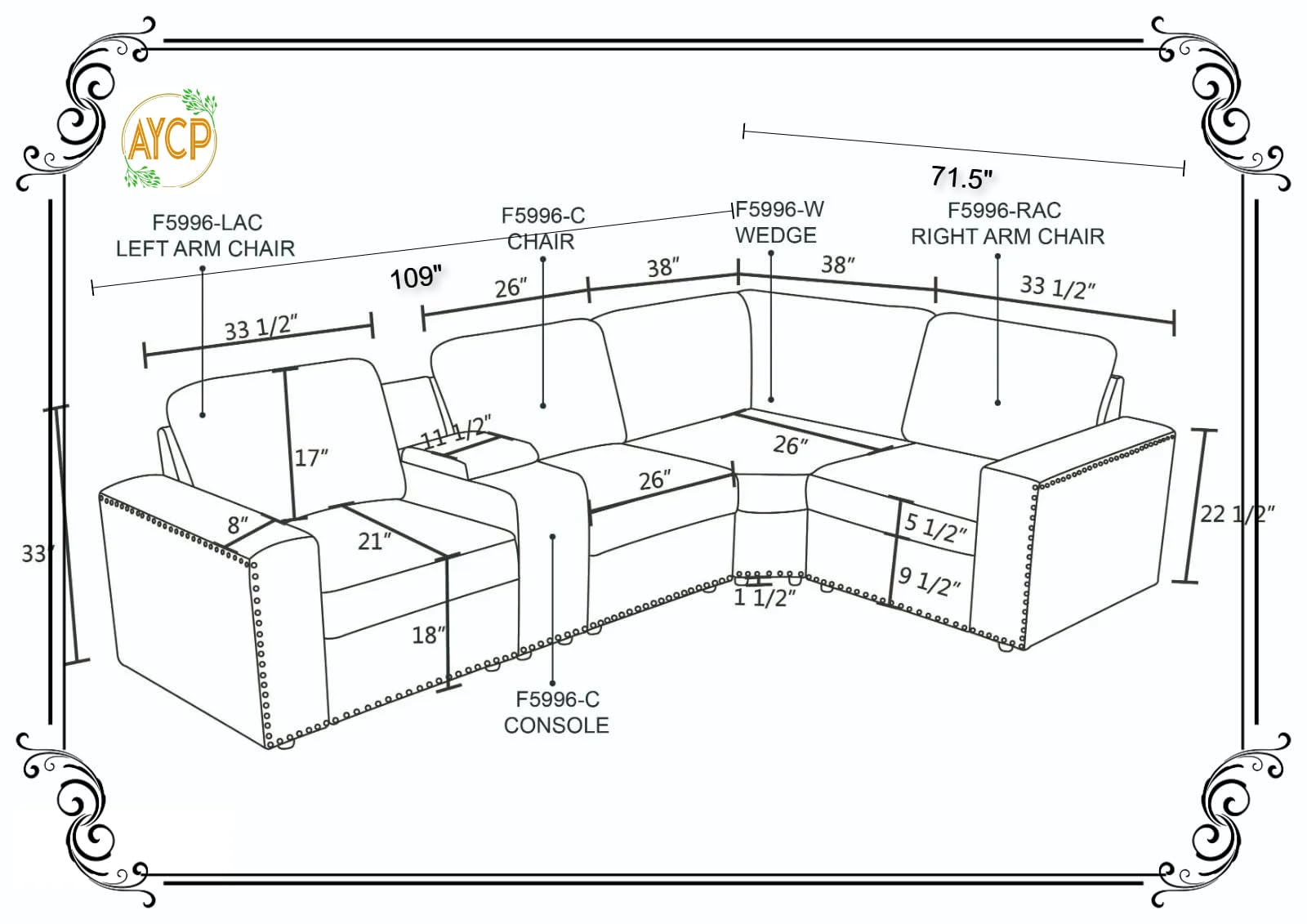 AYCP Flannel Modular Sectional Sofa Set, U/L Shape Convertible, Console with USB Charging Ports and Power sockets for Living Room/House/Bedroom/Office/Apartment (Grey, L Shape with Console), F599X