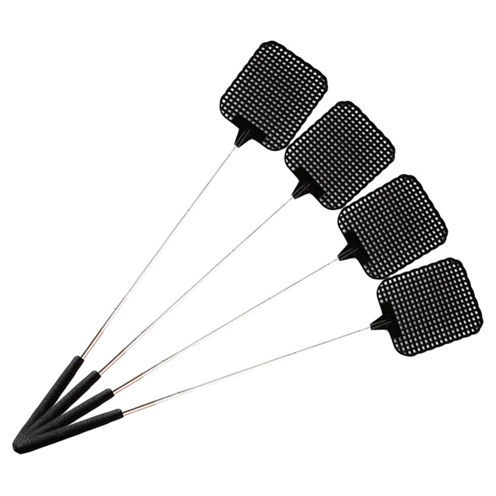 Fly Swatter 27 * 15 * 2 4 Pcs Plastic Telescopic Extendable Fly Swatter Stainless Steel Telescopic Rod Flapper Bug Swatter (Black)