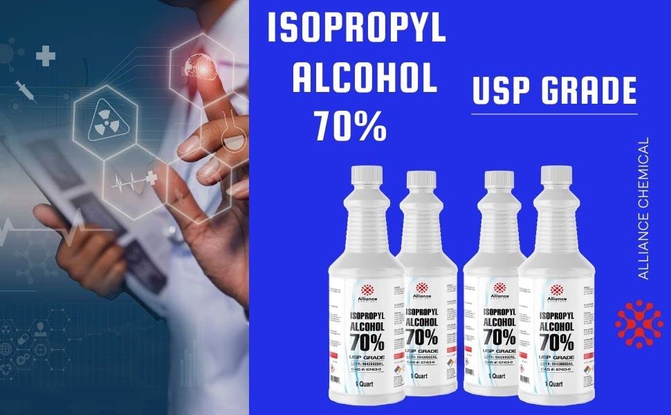 Isopropyl Alcohol (IPA) 70% - USP Medical Grade - 1 Gallon (4 x 32 FL Oz Bottles) - Rubbing Alcohol with Leak Proof Seals - Alliance Chemical - Made in America