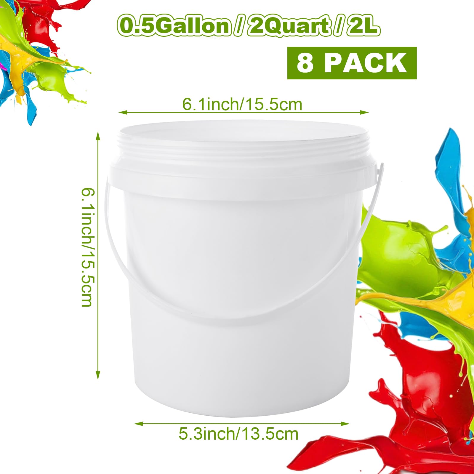 AKOLAFE 8 Pack Paint Buckets for Painting 2 Quart Paint Cans with Lids & Handles Empty Paint Cans 1/2 Gallon Paint Can Paint Pail Plastic Paint Containers for Leftover Paint Pigment Varnish Storage