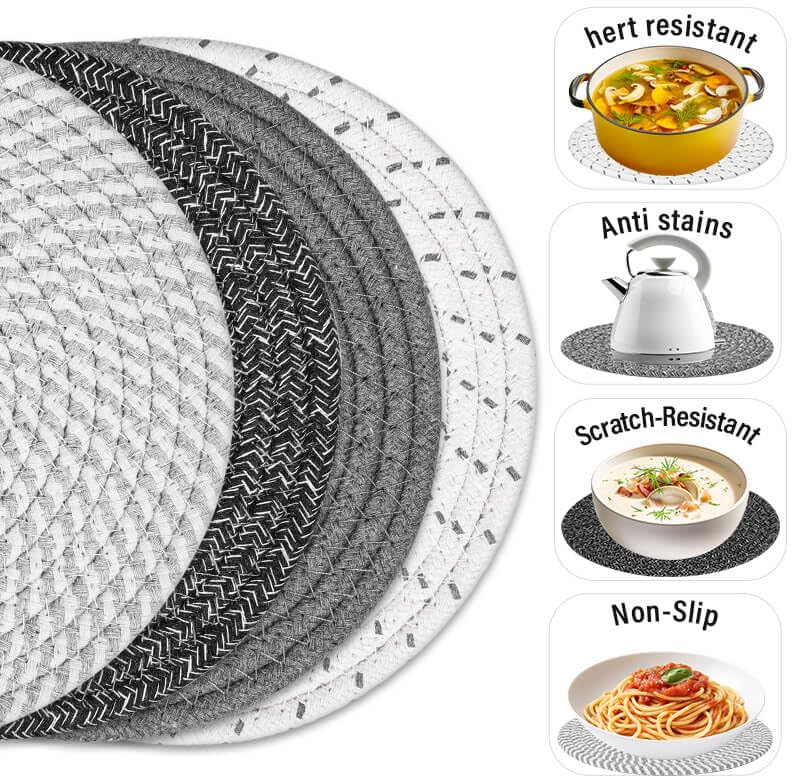 Tidponra 8" Trivets Set for Hot Dishes, 4 Heat Resistant Pot Holders Kitchen Counter, Table, Home Essentials, Anti Stain Hot Pads Plate Mats for Hot pots and Pans