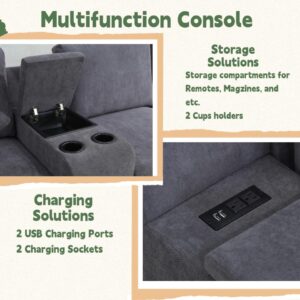 AYCP Flannel Modular Sectional Sofa Set, U/L Shape Convertible, Console with USB Charging Ports and Power sockets for Living Room/House/Bedroom/Office/Apartment (Grey, L Shape with Console), F599X