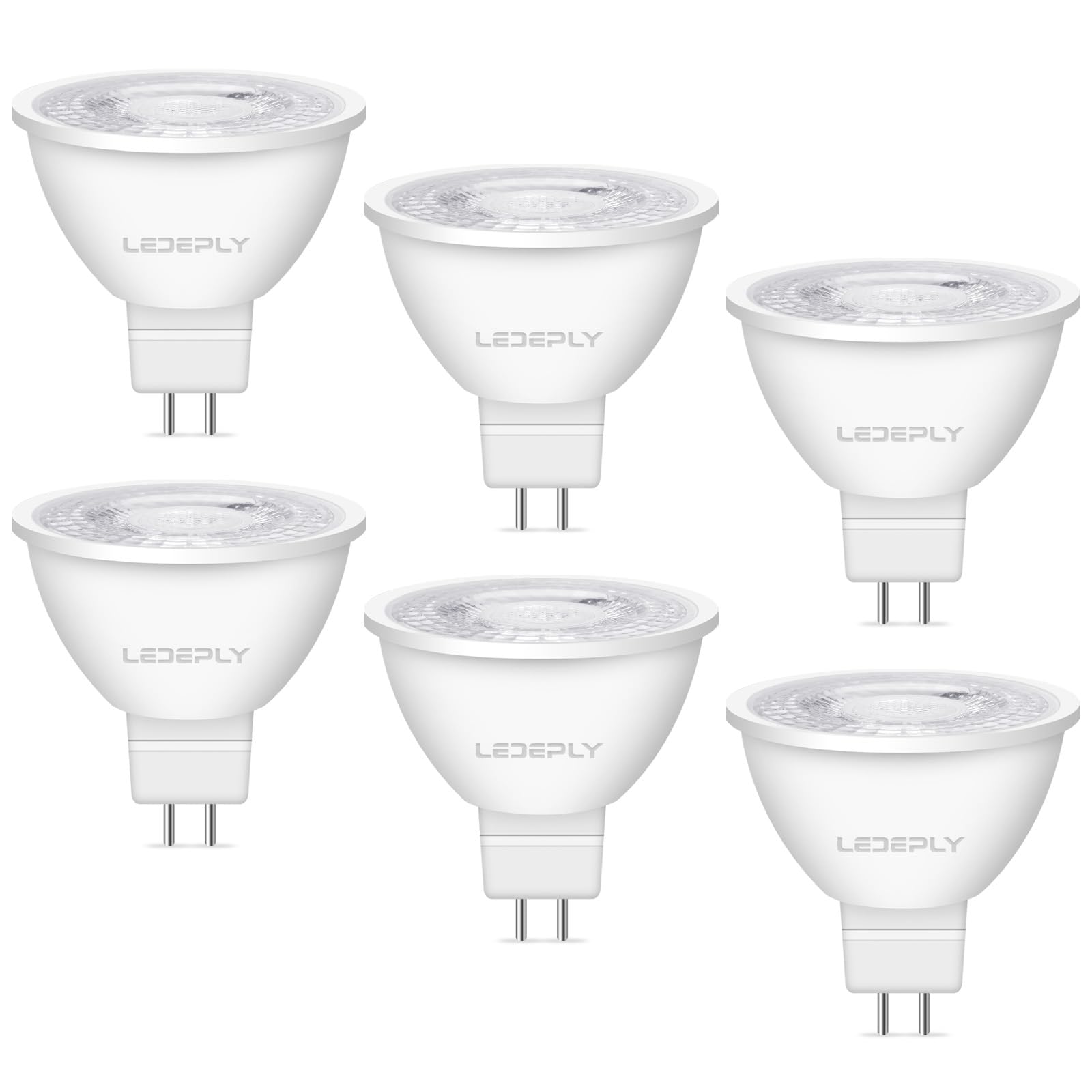 MR16 LED Bulb, 5W=50W, Non-Dimmable, 2700K Warm White, 470LM, AC/DC 12V Spotlight Bulb, GU5.3, No-Flicker, for Landscape, Recessed, Track Lighting, 6 Pack