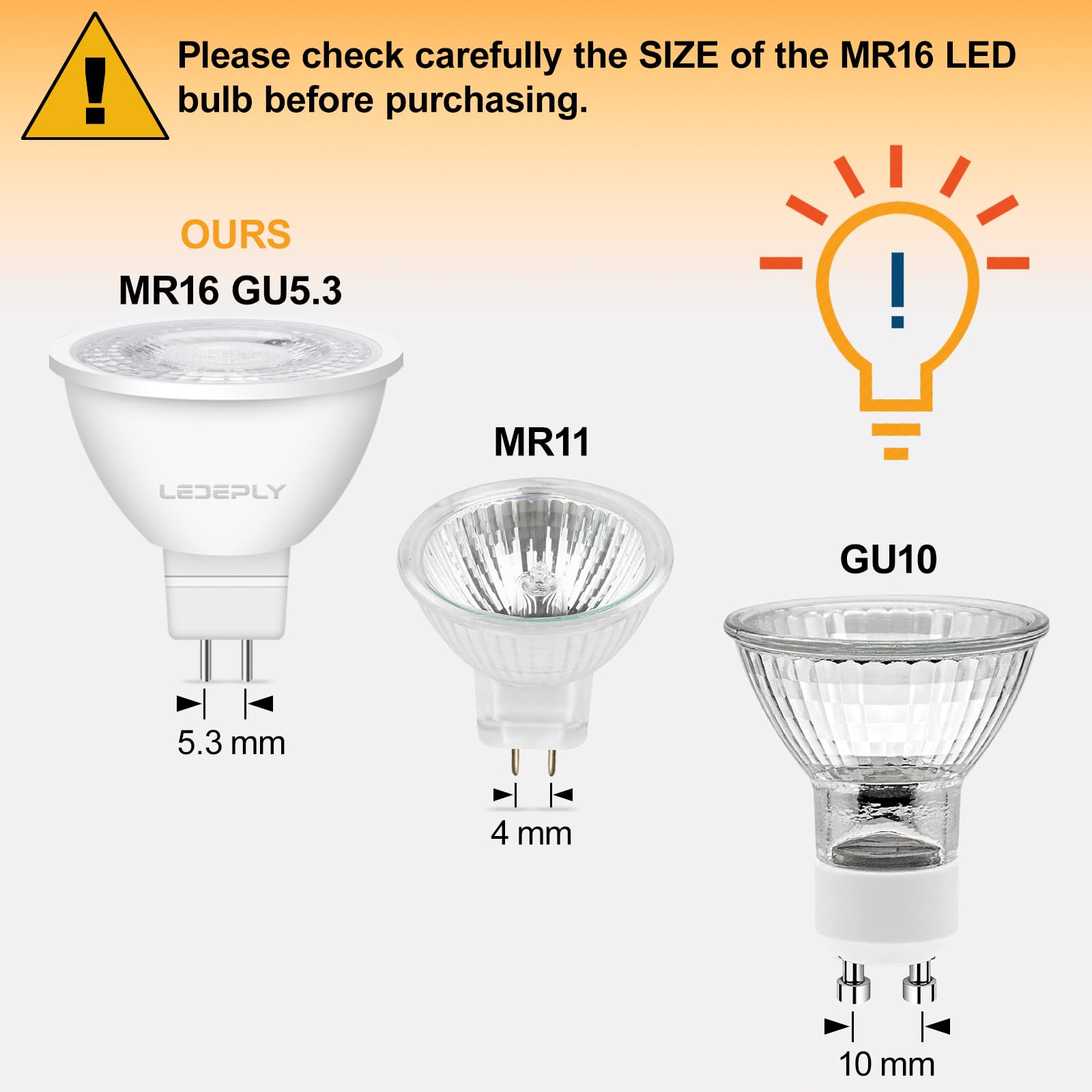 MR16 LED Bulb, 5W=50W, Non-Dimmable, 2700K Warm White, 470LM, AC/DC 12V Spotlight Bulb, GU5.3, No-Flicker, for Landscape, Recessed, Track Lighting, 6 Pack