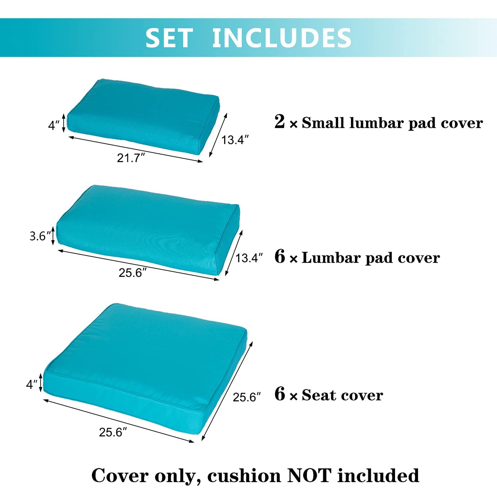 Kinsunny Outdoor Cushion Covers for Patio Furniture 7 Piece Set, Replacement Cushion Slipcovers for Rattan Sectional Couch, Patio Seat Covers with Zipper, Water Resissant, Only Cover, Turquoise