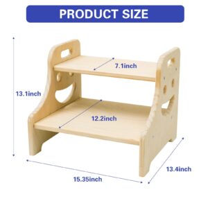 Wooden Toddler Step Stool -Two Step Wooden Step Stools for Kids with Handles, Sturdy Natural Wood Step Stool for Kitchen Bathroom 450lbs Load Capacity