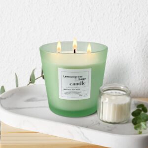 30 oz Highly Scented Soy Candles Large for Home, Lemongrass & Sage Aromatherapy Candle, 3 Cotton Wicks, Smokeless Long Lasting 120 hrs in Midnight Lights, Great Gift for Women & Men