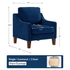 Lighluxstly Upholstered Velvet Modern Accent Chair Comfy Armchair Couch for Bedroom,Indoor Sofa Chair for Living Room,Reading Chair for Office,Apartment,Studio,Navy Blue