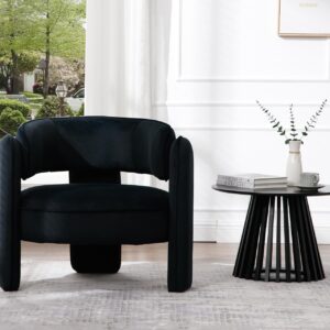 HNY Mid Century Modern Velvet Barrel Accent Chairs Set of 2 Clearance, Comfy Round Upholstered Armchairs with Open Back, Side Club Lounge Arm Chairs for Living Room, Bedroom, Small Spaces, Black