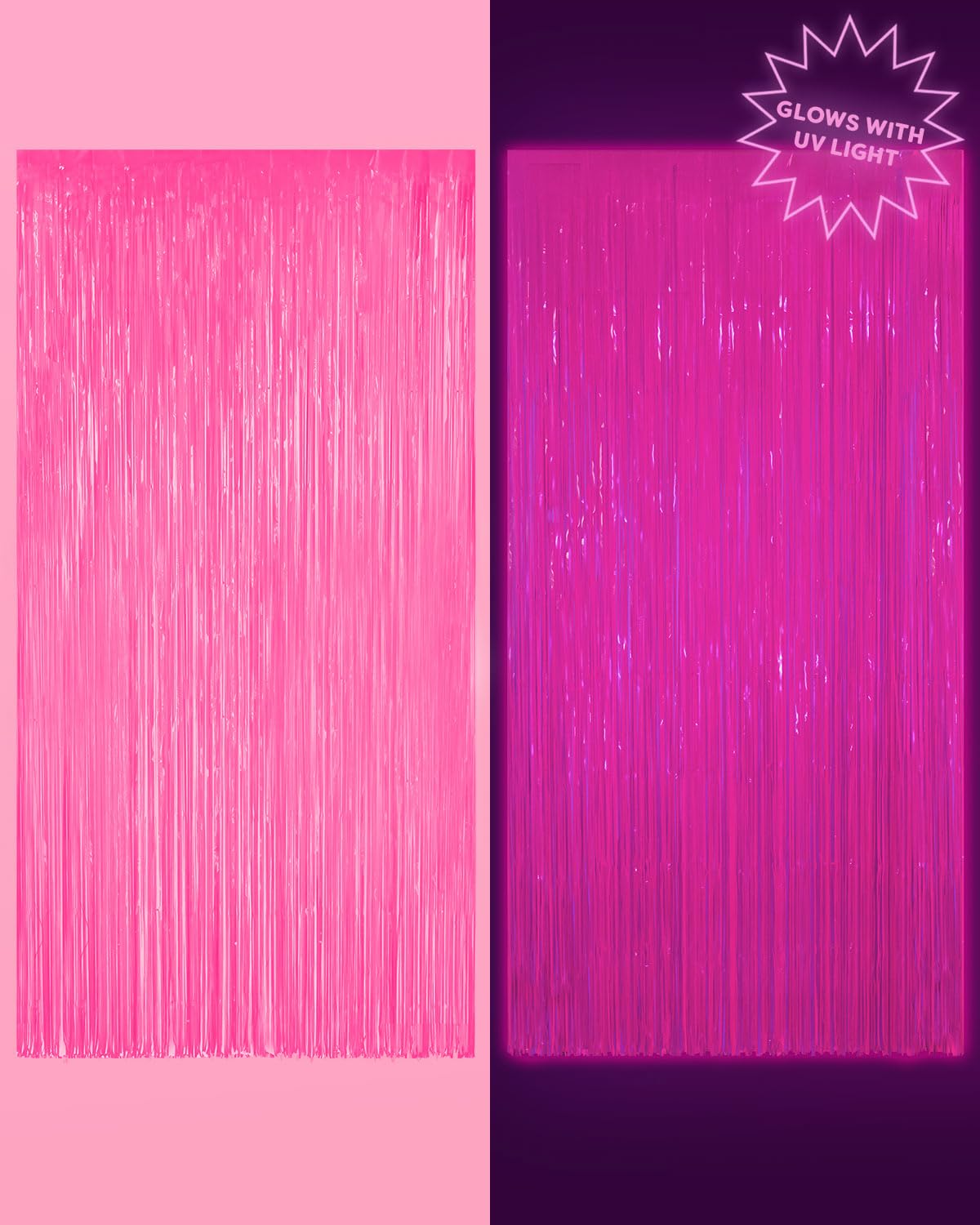 xo, Fetti Party Decorations Black Light Neon Pink Fringe Curtain - Set of 2 | Groovy Rave Bachelorette Party Supplies, Preppy Birthday Decor, Y2k Photo Booth, Baby Shower Backdrop