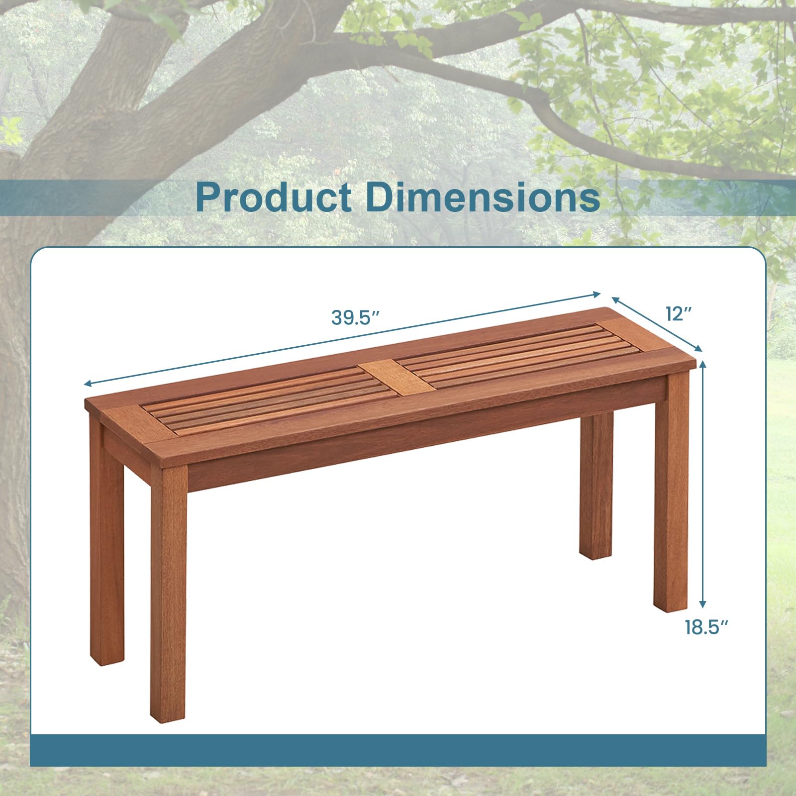 SPORFIT Wooden Outdoor Bench, 2-Seater Backless Garden Bench, Solid Weatherproof Wood Frame for Outdoors, 39.5” Long Slatted Patio Bench for Entryway, Porch, Backyard, Lawn, Natural