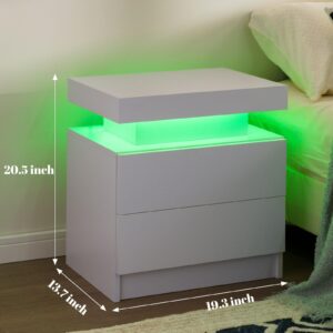 Cubehom White Nightstand Set of 2 LED Night Stand for Bedroom White Modern LED Bedside Table with 2 Drawers End Side Table