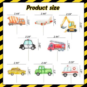 Kreatwow Transportation Cupcake Toppers 32 Pcs Watercolor Fire Engine Ambulance Taxi Airplane Construction Trucks Airplane Police Car Cupcake Picks Transportation Birthday Party Baby Shower Supplies