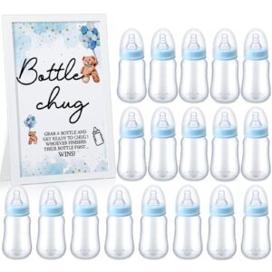 roowest bottle chug baby shower game favors including bear theme bottle chug game wooden sign and 18 pcs blue baby bottles for baby shower game gender reveal party supplies